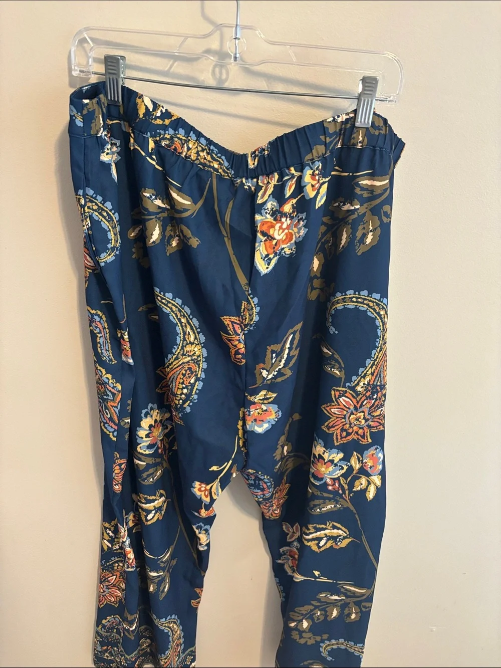 Soft Surroundings Medina Pants Womens 1X Navy Blue Paisley Floral Boho